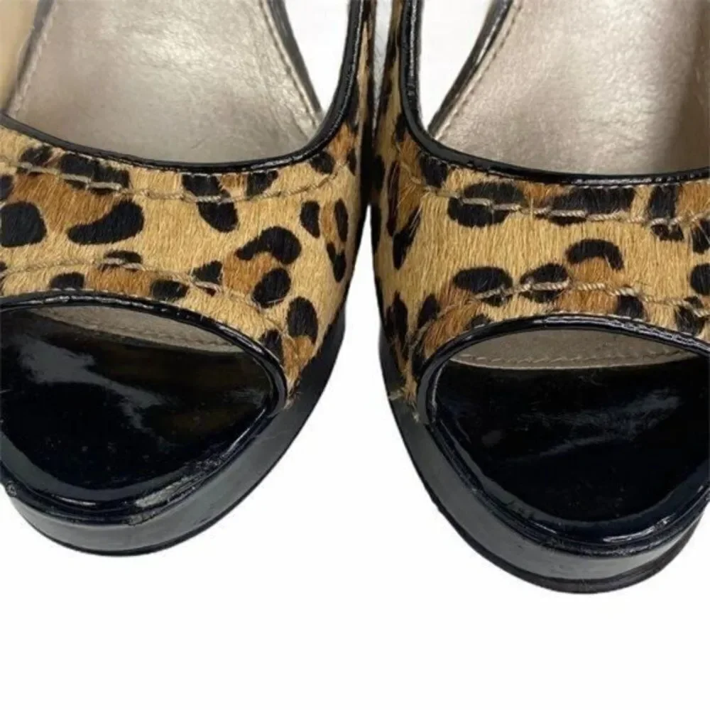 Rachel Rachel Roy Kayman Leopard Calf Hair Stiletto Peep Toe Heels Size 6.5
